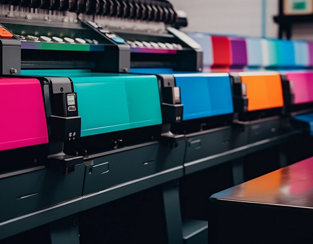 Modern office equipment in a row on desk at retail store generated by artificial intelligence